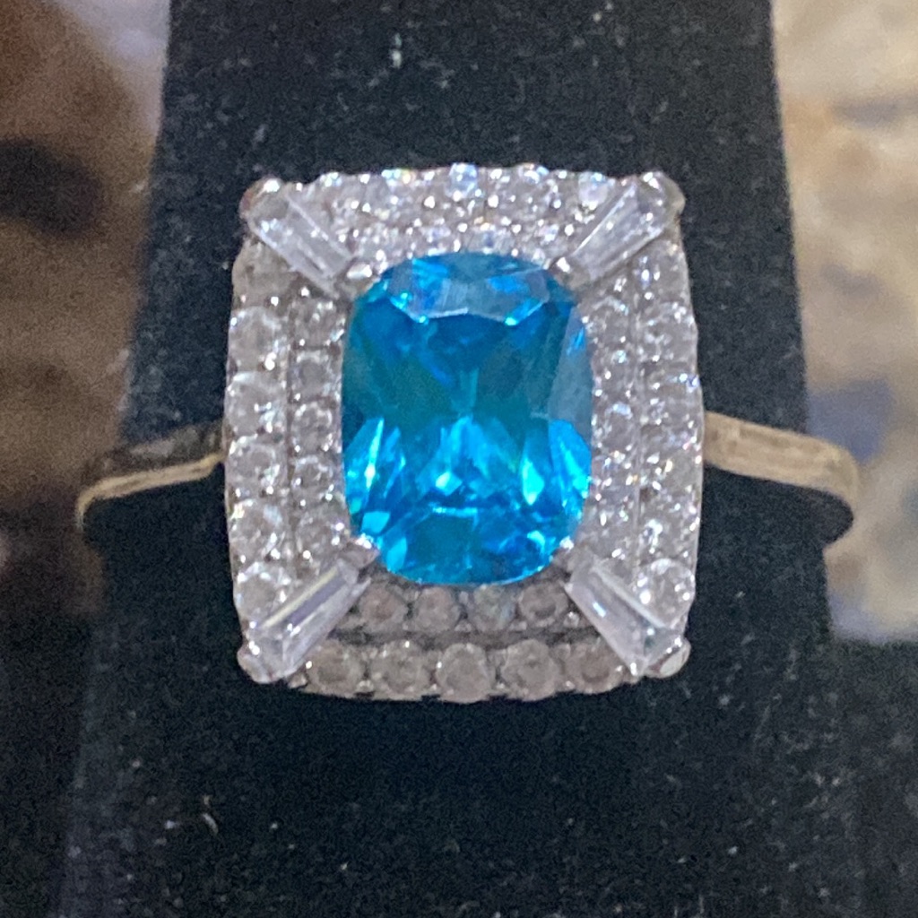 Blue And White Rectangular Ring